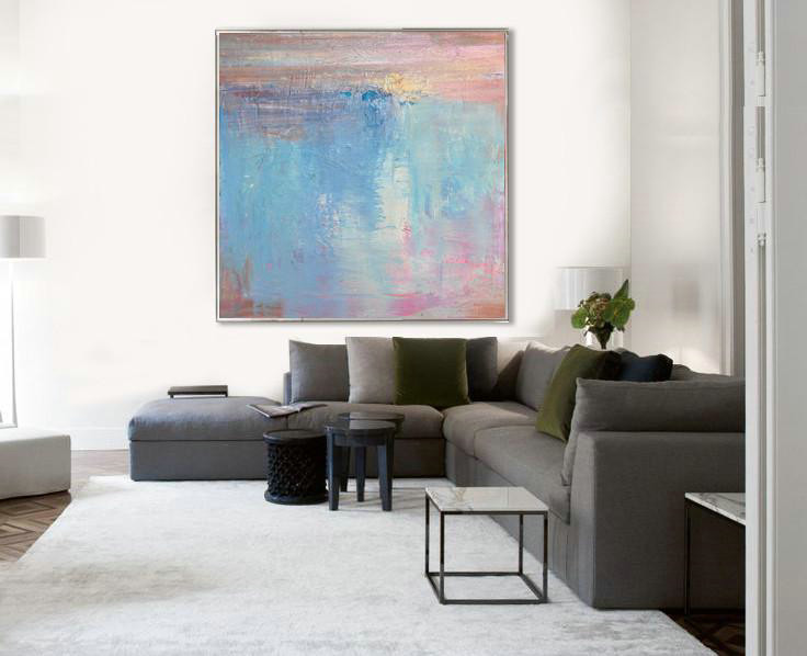 Extra Large Textured Painting On Canvas,Oversized Contemporary Art,Extra Large Canvas Art,Handmade Acrylic Painting,Pink,Blue,White,Taupe.Etc